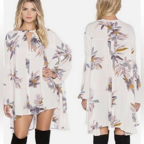 Free People Tree Swing Electric Orchid Floral Oversized Tunic Dress - Picture 3 of 16